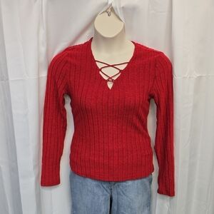 Vibrant Red Knit Fabric Top